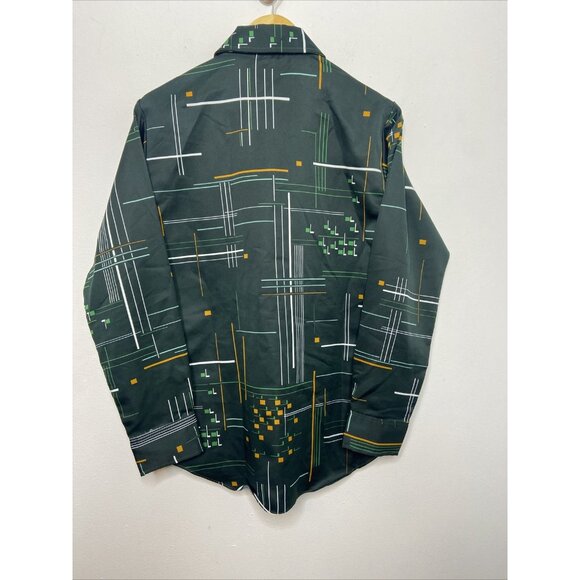 Vintage Charisma Townline 70s Disco Men M Green Groovy Button Shirt - Picture 2 of 7